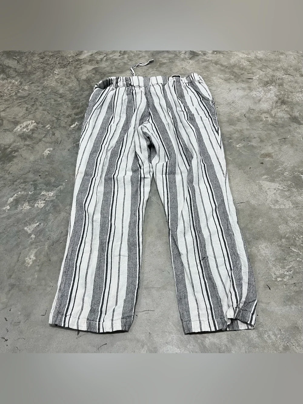 Per Se Women’s Striped Drawstring Pants Size XL Linen Blend Casual Relaxed Fit